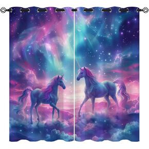 Cartoon Unicorn Blackout Curtains for Girls Boys Kids Home Decor, Fantasy Cute Unicorn Stars Moon Grommet Thermal Insulated Drapes Darkening Window Curtain for Bedroom Living Room, 42 x 45 Inch