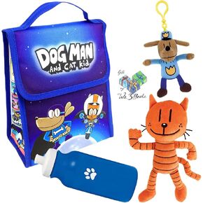Dav Pilkey Dog Man Cat Kid Back To School Large Insulated Lunch Bag Set for Kids with plush V2