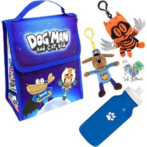 Dav Pilkey Dog Man Cat Kid Back To School Large Insulated Lunch Bag Set for Kids with plush V2