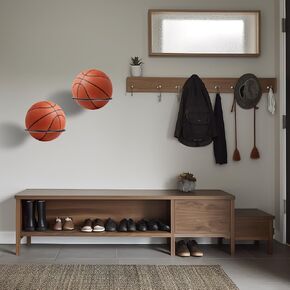 Matte Black Metal Display Ring Holders Set of 4 Wall Mounted Racks Sports Collection Organizer Football Basketball Volleyball Dodgeball Soccer Trophy Balls Wire Shelf Storage Home Gym Garage