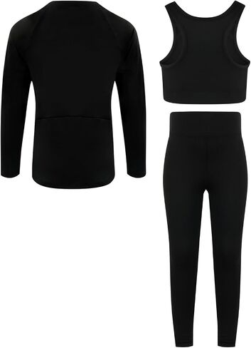 JiAmy Girls Yoga Leggings Girls Athletic Leggings Training Bras Set Kids Gym Crop Tank Top Activewear Set for 5-12 Years in Kuwait