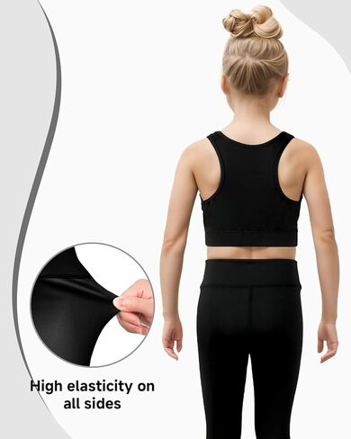 JiAmy Girls Yoga Leggings Girls Athletic Leggings Training Bras Set Kids Gym Crop Tank Top Activewear Set for 5-12 Years in Kuwait