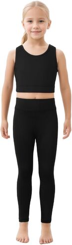 JiAmy Girls Yoga Leggings Girls Athletic Leggings Training Bras Set Kids Gym Crop Tank Top Activewear Set for 5-12 Years in Kuwait