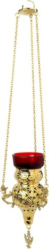 Needzo Brass Sanctuary Lamp with Red Glass, Religious Hanging Votive Holder for Church or Home Altar, 16 Inch Chain with 9 Inch Candle Base in Saudi Arabia