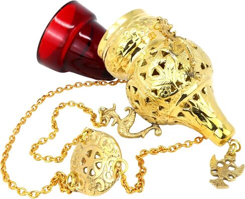 Needzo Brass Sanctuary Lamp with Red Glass, Religious Hanging Votive Holder for Church or Home Altar, 16 Inch Chain with 9 Inch Candle Base in Saudi Arabia