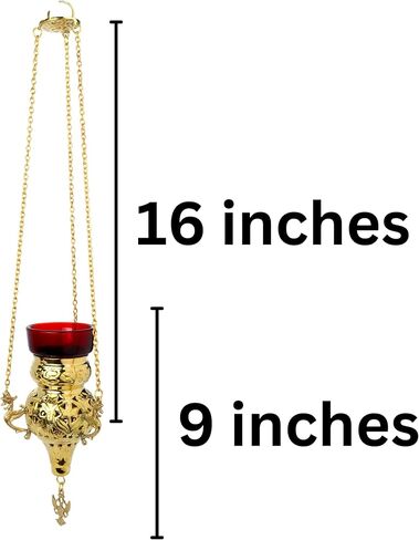 Needzo Brass Sanctuary Lamp with Red Glass, Religious Hanging Votive Holder for Church or Home Altar, 16 Inch Chain with 9 Inch Candle Base in Saudi Arabia