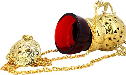Needzo Brass Sanctuary Lamp with Red Glass, Religious Hanging Votive Holder for Church or Home Altar, 16 Inch Chain with 9 Inch Candle Base in Saudi Arabia