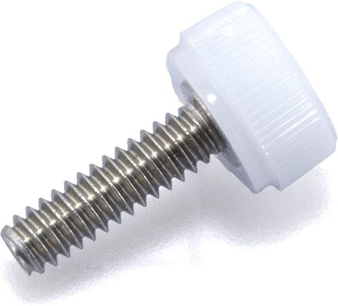 #6-32 x 1/2" Thumb Screw Stainless Steel - White Knurled Round Plastic Knob - Standard/Coarse Thread ThumbScrew - Length: 0.500" - Proudly Built in USA - Package of (4) in Saudi Arabia