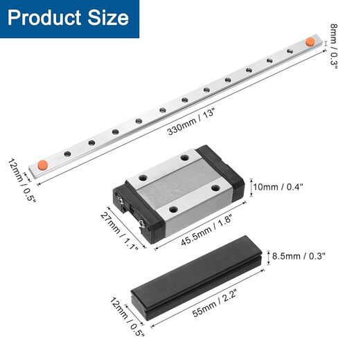 سكة توجيه خطية uxcell MGN12 330 مم مع كتلة عربة منزلقة MGN12H ودليل خطي صغير MGN12 بلاستيكي للطابعات ثلاثية الأبعاد DIY وآلة CNC، أسود in Kuwait