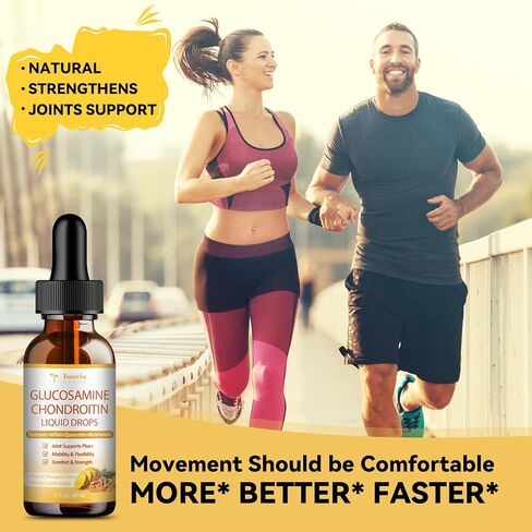 Glucosamine Chondroitin Liquid Drops - Glucosamine Chondroitin MSM, Turmeric, Quercetin, Bromelain Supplement Extra Strength - Joint Support Immune Nutritional Supplements for Man & Woman in Kuwait