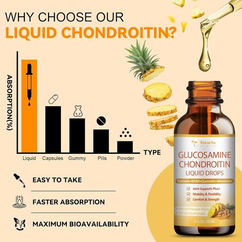 Glucosamine Chondroitin Liquid Drops - Glucosamine Chondroitin MSM, Turmeric, Quercetin, Bromelain Supplement Extra Strength - Joint Support Immune Nutritional Supplements for Man & Woman in Kuwait