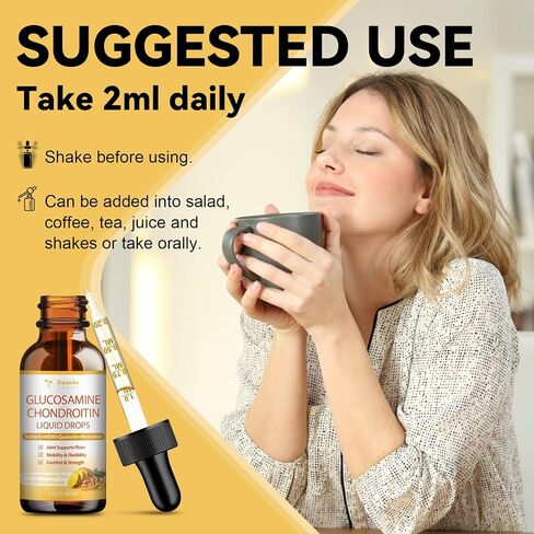Glucosamine Chondroitin Liquid Drops - Glucosamine Chondroitin MSM, Turmeric, Quercetin, Bromelain Supplement Extra Strength - Joint Support Immune Nutritional Supplements for Man & Woman in Kuwait