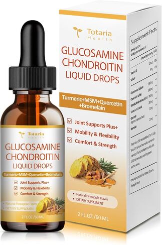 Glucosamine Chondroitin Liquid Drops - Glucosamine Chondroitin MSM, Turmeric, Quercetin, Bromelain Supplement Extra Strength - Joint Support Immune Nutritional Supplements for Man & Woman in Kuwait