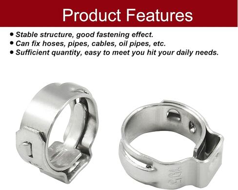 BokWin Hose Pipe Clamp Tools 50 Pcs Stainless Steel Single Ear Hose Clamps 17.8mm-21mm Worm Gear Hose Clamp for Pipe Tube Fuel Lines in Saudi Arabia