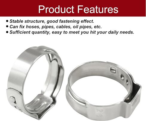 BokWin Hose Pipe Clamp Tools 50 Pcs Stainless Steel Single Ear Hose Clamps 17.8mm-21mm Worm Gear Hose Clamp for Pipe Tube Fuel Lines in Saudi Arabia