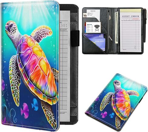 Server Books for Waitress 5 x 7.75 inch Black Server Book with Zipper Pocket and 5 Large Pockets 1 Pen Holder Cute Waitress Book Organizer Fit Server Apron - Dog Flower in Saudi Arabia
