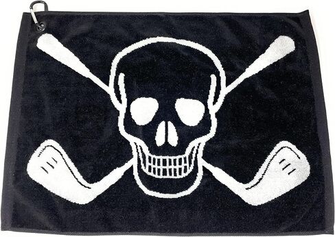 منشفة الجولف NorthPointe Skull and Crossbones لحقيبة الجولف مع حلقة معدنية ومشبك حلقة تسلق - قطن ناعم منسوج لطيف ذو وجهين 16 × 22 in Kuwait