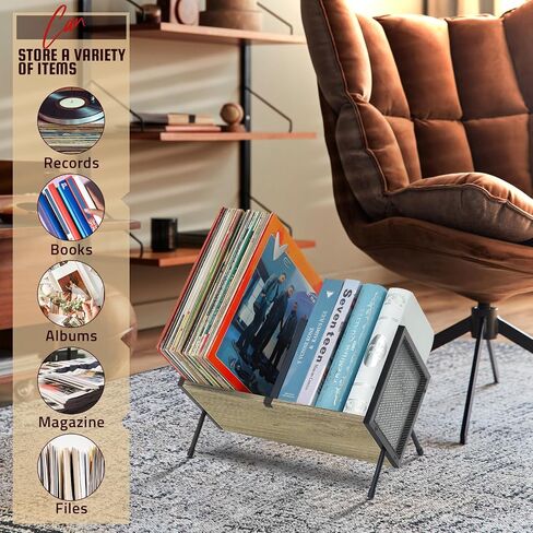Vinyl Record Storage Holder, 80-100 LP Vinyl Record Storage Rack Display Quick Assembly Retro Style Organizer for Magazine Book Files Albums (Brown) in Saudi Arabia