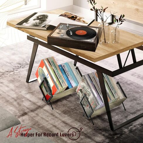 Vinyl Record Storage Holder, 80-100 LP Vinyl Record Storage Rack Display Quick Assembly Retro Style Organizer for Magazine Book Files Albums (Brown) in Saudi Arabia