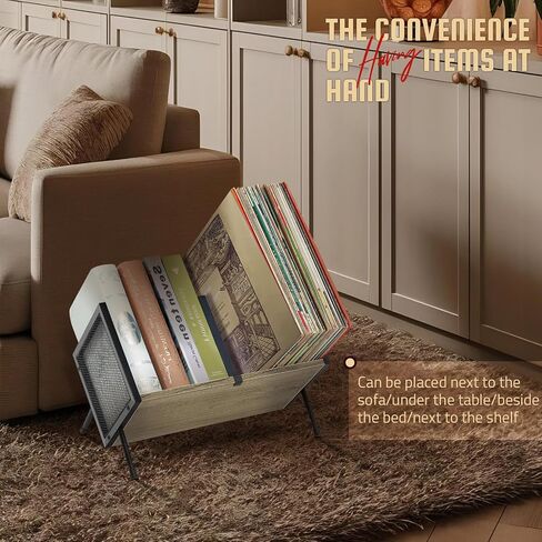 Vinyl Record Storage Holder, 80-100 LP Vinyl Record Storage Rack Display Quick Assembly Retro Style Organizer for Magazine Book Files Albums (Brown) in Saudi Arabia