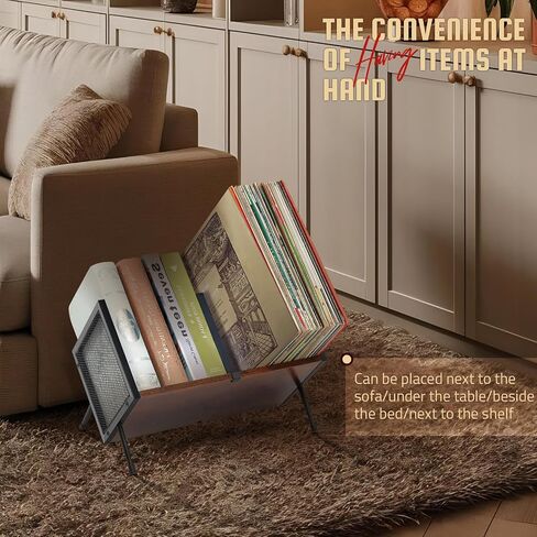 Vinyl Record Storage Holder, 80-100 LP Vinyl Record Storage Rack Display Quick Assembly Retro Style Organizer for Magazine Book Files Albums (Brown) in Saudi Arabia