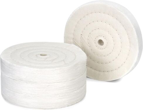 QWORK 6-Inch Buffing Wheel with 1/2 Inch Arbor Hole - 70 Ply Thick Cotton Polishing Pad for Bench Grinders - Fine Cotton Sewn Polishing Wheel for Polishing Wood, Metal, and Stone, 4 Pack in Saudi Arabia