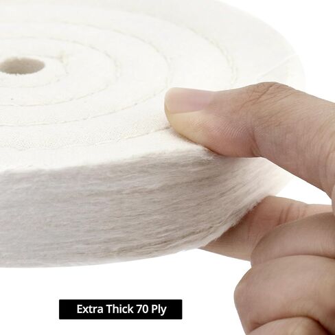 QWORK 6-Inch Buffing Wheel with 1/2 Inch Arbor Hole - 70 Ply Thick Cotton Polishing Pad for Bench Grinders - Fine Cotton Sewn Polishing Wheel for Polishing Wood, Metal, and Stone, 4 Pack in Saudi Arabia