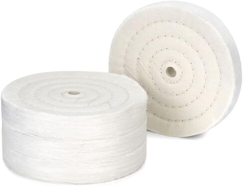 QWORK 6-Inch Buffing Wheel with 1/2 Inch Arbor Hole - 70 Ply Thick Cotton Polishing Pad for Bench Grinders - Fine Cotton Sewn Polishing Wheel for Polishing Wood, Metal, and Stone, 4 Pack in Saudi Arabia