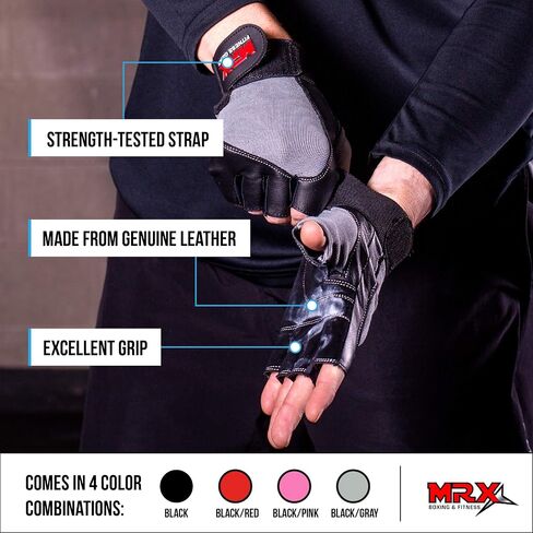 MRX Weight Lifting Gloves Gym Training Bodybuilding Fitness Powerlifting Workout Weightlifting Gloves Genuine Leather for Men & Women in Saudi Arabia