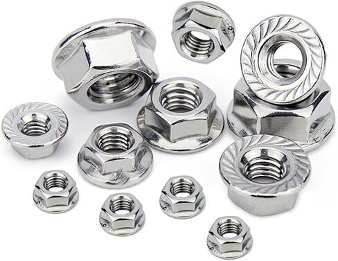M6 x 1 Flange Nuts Pack of 25. Metric Size Stainless Steel Nuts 304 Hardware Nuts. Full thread Cutting nuts. Bright Finish Flange Nuts. Fastener Tool. in Saudi Arabia
