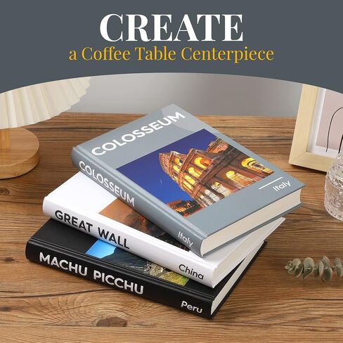 Houseables Decorative Books, Coffee Table Decor Books, Faux Books for Decoration, Set of 3, White | Black | Gray, Hardcover Fake Books, Console Table Decor, Tv Stand Decor, Stacked Books Decor in Saudi Arabia