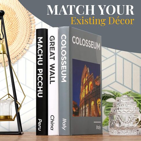 Houseables Decorative Books, Coffee Table Decor Books, Faux Books for Decoration, Set of 3, White | Black | Gray, Hardcover Fake Books, Console Table Decor, Tv Stand Decor, Stacked Books Decor in Saudi Arabia