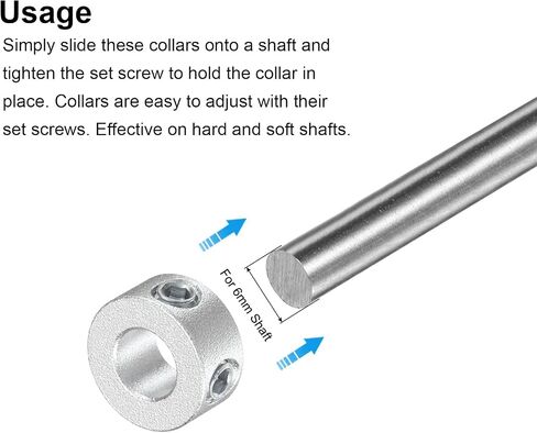 uxcell Set Screw Shaft Collar for 6mm Shaft, 2pcs Clamping Collars 12mm OD, 6mm Thickness, Aluminum Alloy Clamp-On Collar with M4 Set Screws and a Wrench in Saudi Arabia