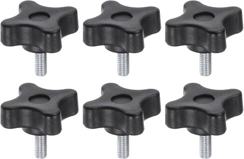 6pcs Star Knobs M6 x 10mm Male Thread Plastic 4-Star Stud Knob Hand Tightening Clamping Screw Replacement Threaded Handle, Black in Saudi Arabia