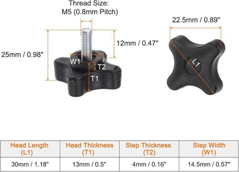 6pcs Star Knobs M6 x 10mm Male Thread Plastic 4-Star Stud Knob Hand Tightening Clamping Screw Replacement Threaded Handle, Black in Saudi Arabia
