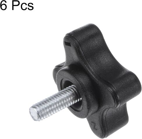 6pcs Star Knobs M6 x 10mm Male Thread Plastic 4-Star Stud Knob Hand Tightening Clamping Screw Replacement Threaded Handle, Black in Saudi Arabia