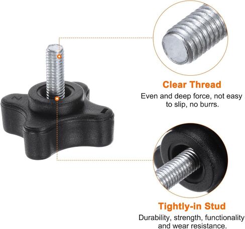 6pcs Star Knobs M6 x 10mm Male Thread Plastic 4-Star Stud Knob Hand Tightening Clamping Screw Replacement Threaded Handle, Black in Saudi Arabia