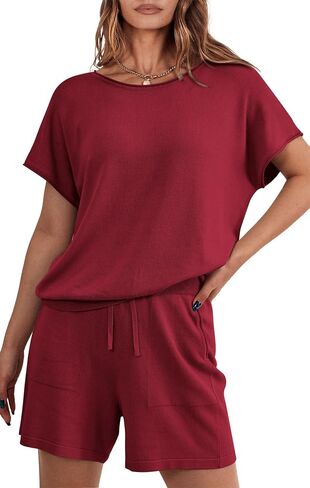 PRETTYGARDEN Two Piece Set 2024 Summer Lounge Tracksuit Outfits Shorts And Short Sleeve Tops Knitted Clothes in Saudi Arabia