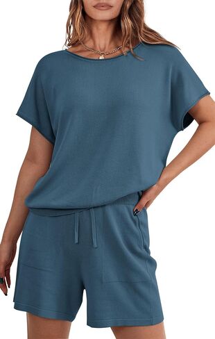 PRETTYGARDEN Two Piece Set 2024 Summer Lounge Tracksuit Outfits Shorts And Short Sleeve Tops Knitted Clothes in Saudi Arabia