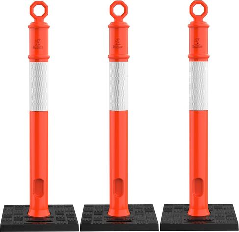 45 Inch Delineator Post with Base, Portable Orange Traffic Delineator Posts Cones with Reflective Collars for Parking Lots, Road Safety, Construction Events (3 Pack) in Saudi Arabia