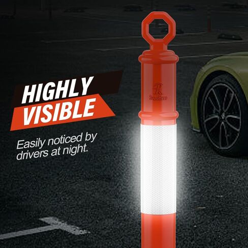 45 Inch Delineator Post with Base, Portable Orange Traffic Delineator Posts Cones with Reflective Collars for Parking Lots, Road Safety, Construction Events (3 Pack) in Saudi Arabia