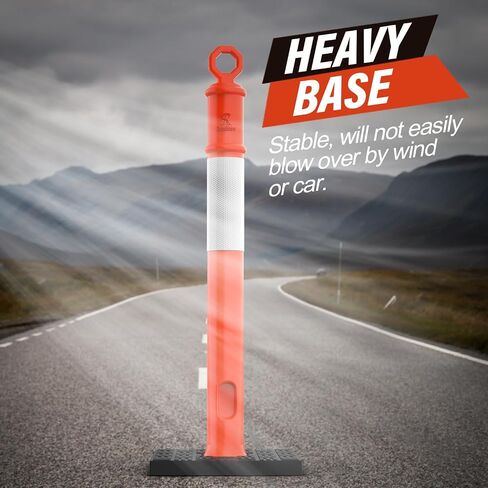 45 Inch Delineator Post with Base, Portable Orange Traffic Delineator Posts Cones with Reflective Collars for Parking Lots, Road Safety, Construction Events (3 Pack) in Saudi Arabia