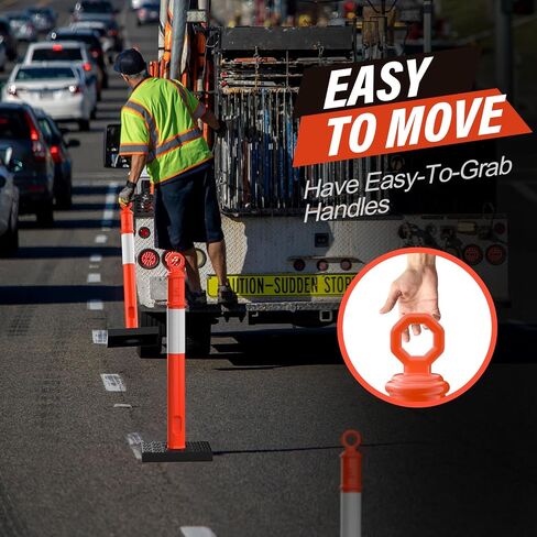 45 Inch Delineator Post with Base, Portable Orange Traffic Delineator Posts Cones with Reflective Collars for Parking Lots, Road Safety, Construction Events (3 Pack) in Saudi Arabia