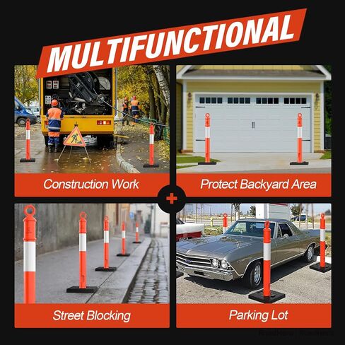 45 Inch Delineator Post with Base, Portable Orange Traffic Delineator Posts Cones with Reflective Collars for Parking Lots, Road Safety, Construction Events (3 Pack) in Saudi Arabia