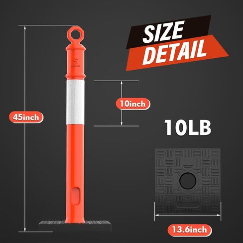 45 Inch Delineator Post with Base, Portable Orange Traffic Delineator Posts Cones with Reflective Collars for Parking Lots, Road Safety, Construction Events (3 Pack) in Saudi Arabia