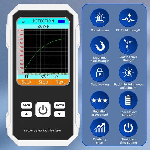 كاشف EMF: جهاز قياس EMF محمول 3 في 1 للمنزل والمكتب وصيد الأشباح - يكتشف إشارات EF وRF وMF وWiFi (أبيض) in Kuwait