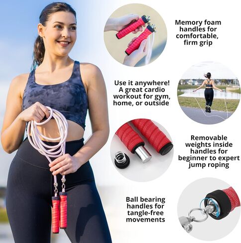 Weighted Jump Rope for Adult Fitness and Weight Loss, 1LB Adjustable Jump Rope, Handles with Removable Weights - Crossrope for Home Exercise, Gym Accessories for Boxing in Saudi Arabia