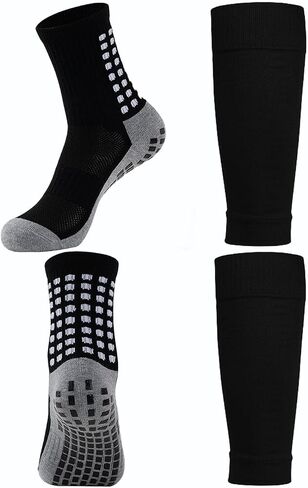 KMOLY 1 Set Soccer Grip Socks,Shin Guard Sleeves for Football Basketball for Men and Women Black/White One Size in Saudi Arabia