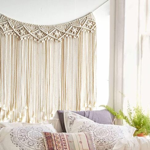Flber Macrame للتعليق على الحائط بوهو الزفاف شماعة مصنوعة يدويًا من القطن لتزيين جدران المنزل، 42 بوصة × 35 بوصة in Saudi Arabia