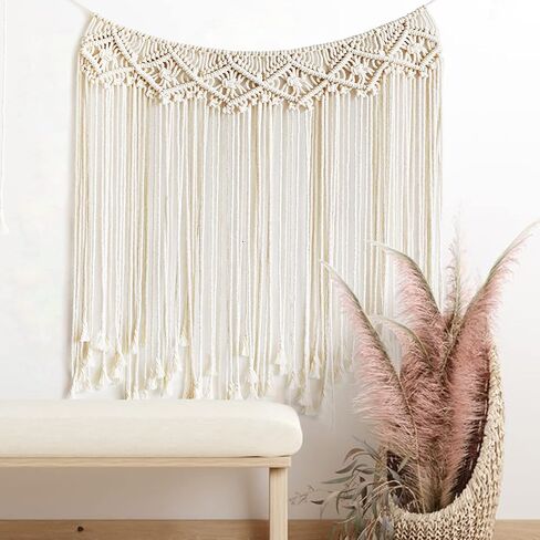 Flber Macrame للتعليق على الحائط بوهو الزفاف شماعة مصنوعة يدويًا من القطن لتزيين جدران المنزل، 42 بوصة × 35 بوصة in Saudi Arabia